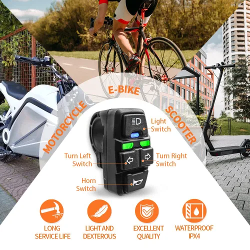 Vista 5 de WUXING DK336 Interruptor de luz de scooter eléctrico 24V/36V/48V/60V/72V Ebike lámpara e interruptor de bocina DK336 para botón de motocicleta puede