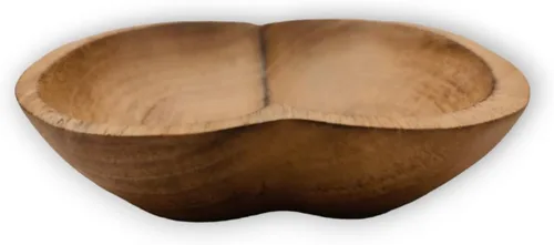 Vista 7 de Cuenco de madera tallada de 7 pulgadas de largo con forma de fruta de manzana marrón – Vajilla de madera coleccionable funcional hecha a mano
