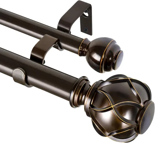 Vista 18 de KAMANINA Barras de cortina dobles para ventanas de 72 a 144 pulgadas, oro Dorado champán