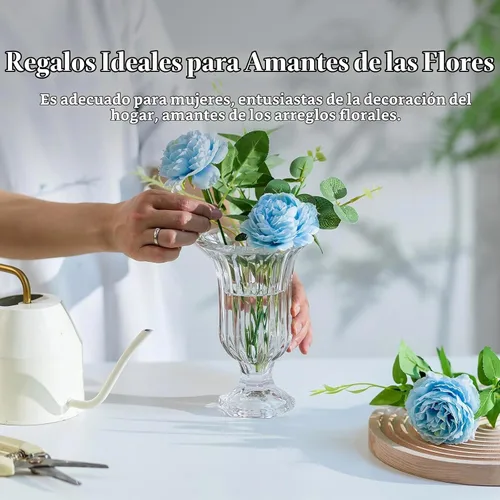 Vista 6 de Glasseam Jarrón de cristal con pedestal para flores, juego de 3 jarrones de compota de 7.5 pulgadas de alto, jarrones transparentes para centros