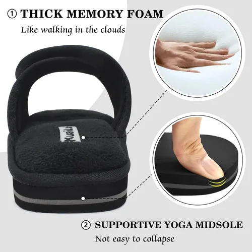 Vista 4 de KuaiLu Pantuflas para mujer con puntera abierta, con espuma viscoelástica cómoda, fascitis plantar, ajustable, ajuste ancho, para diabéticos