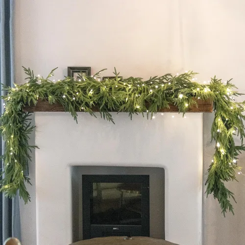Vista 19 de MISSPIN 6ft Christmas Garland with String Lights, Real Touch Norfolk Pine Garland, Green Artificial Greenery Garland for Table, Mantle, Wall