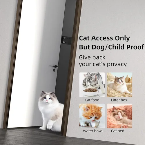 Vista 2 de Neobay Pestillo de puerta de acero para gatos, accesorio de puerta para gatos que mantiene a los perros fuera de la caja de arena para gatos, tapón