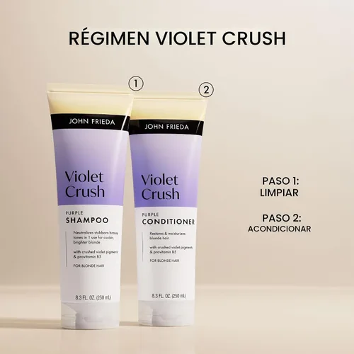 Vista 9 de John Frieda Violet Crush - Acondicionador morado para cabello rubio, acondicionador tonificante con pigmentos violetas triturados para neutralizar
