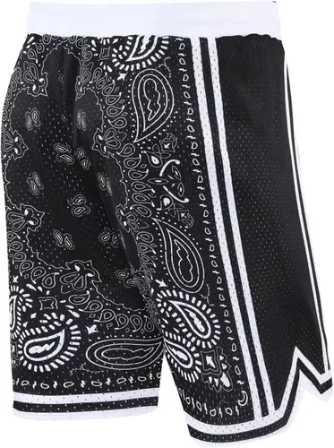 Vista 4 de BOOMLEMON Pantalones cortos de baloncesto para hombre, pantalones cortos de entrenamiento atléticos de cachemira, pantalones cortos de malla