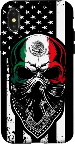 Vista 5 de Funda vintage para iPhone 17 con diseño de calavera mexicana de Estados Unidos y bandera mexicana del 4 de julio