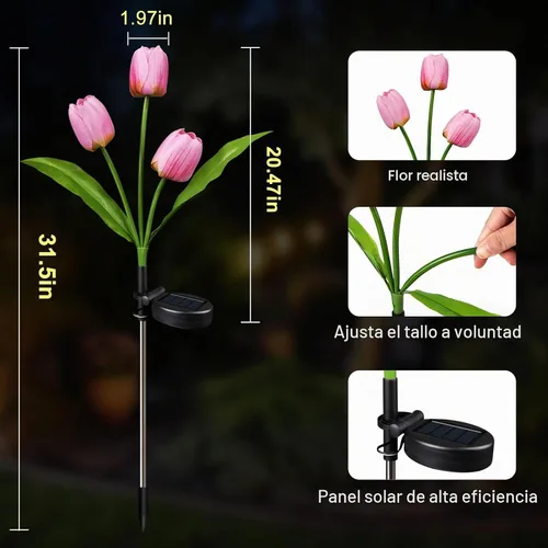 Vista 3 de Aolyty - Luces solares de tulipán, IP65 impermeable para jardín
