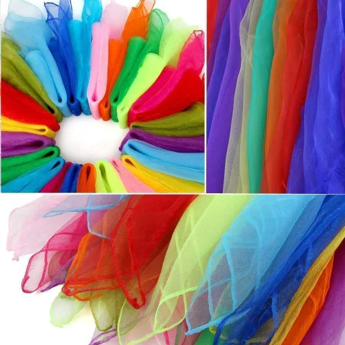 Vista 6 de Colovis 24 Inches Square Dance Scarves, 12 Colors Juggling Scarf Props Magic Trick Silk Play Scarves Music Movement Scarf