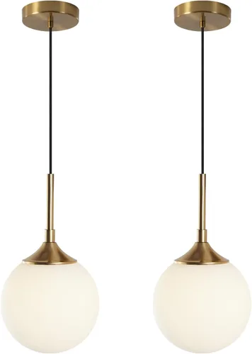 Vista 14 de KCO Lighting - Lámpara colgante moderna de globo de 1 luz, luz colgante de vidrio ahumado individual grande de mediados de siglo, latón cepillado