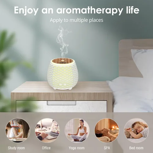 Vista 6 de Paquete de 2 difusores esenciales de trabajo silencioso de 4.7 fl oz de 4.7 fl oz de 25 dB, difusor de aromaterapia, humidificador de niebla fría