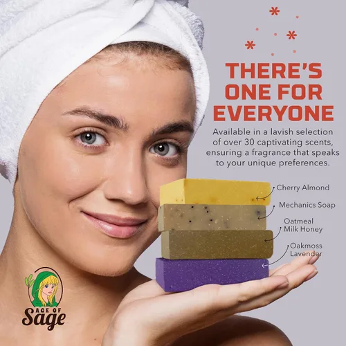 Vista 4 de Age of Sage Juego de Regalo de Jabón en Barra Natural Artesanal de Proceso Frío Hidratante para Mujeres - Paquete de 4 Honey & Him Aroma: Almendra