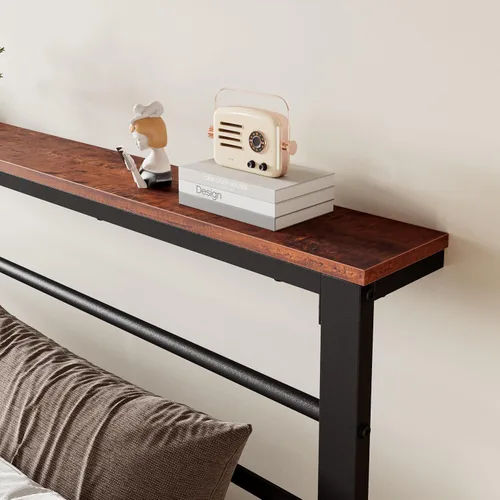 Vista 6 de SHA CERLIN Marco de cama tamaño twin con estante de cabecera y base de metal resistente, no necesita somier, marrón