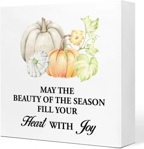 Vista 12 de Decoración de mesa de otoño, otoño, mercado, calabazas, cosecha, bloque de madera, decoración de escritorio, rústico, otoño, Acción de Gracias, caja