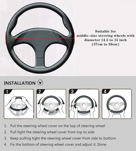 Vista 5 de LABBYWAY Funda de cuero de microfibra para volante de automóvil, ajuste universal de 15 pulgadas, protector de rueda antideslizante de 15 pulgadas