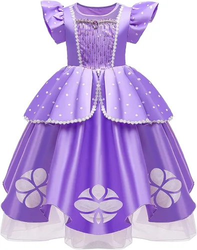 Vista 2 de CinheyU Vestido de cumpleaños de princesa Sofía Rapunzel para niñas, disfraz de Halloween, desfile, Navidad, fiesta de noche, con accesorios