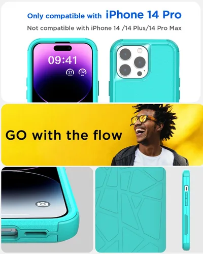 Vista 2 de AICase Funda resistente de 3 capas para iPhone 14 Pro (6.1 pulgadas), apta para bolsillo, protección de grado militar, a prueba de golpes, a prueba
