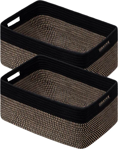 Vista 22 de Paquete de 4 cestas de almacenamiento para organizar, cestas tejidas para estantes, color beige