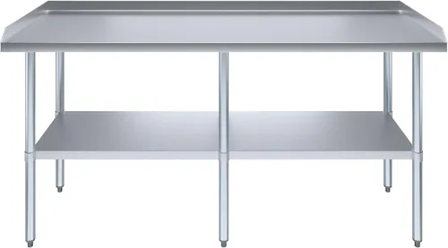 Vista 2 de AmGood - Mesa de trabajo comercial con protector contra salpicaduras y laterales Altura: 35" Mesa de preparación de acero inoxidable