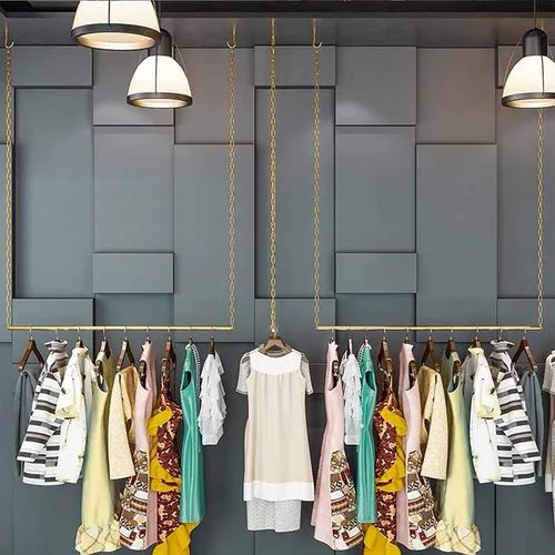 Vista 6 de 2 estantes para colgar ropa con cadena de metal ajustable en altura, estante de exhibición creativo para vestidos de boda, estante de metal