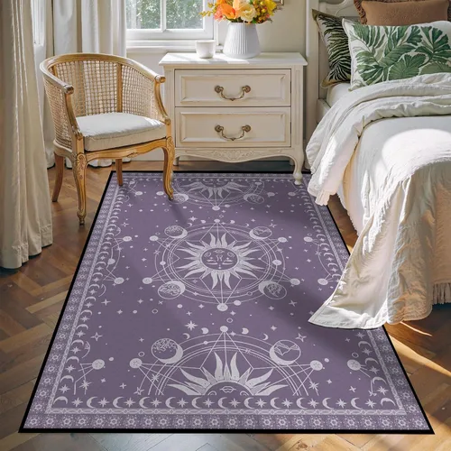 Vista 9 de Alfombra de Sol y Luna Boho Alfombras de Área Celestiales para Dormitorio Residencia Universitaria Sala de Estar Bohemia Oculta Creciente Solar