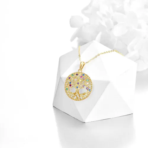 Vista 3 de KECHO Collar con colgante de árbol de la vida de oro amarillo de 14 quilates, joyería de regalo de Navidad para mujeres, niñas, madre, hija, novia