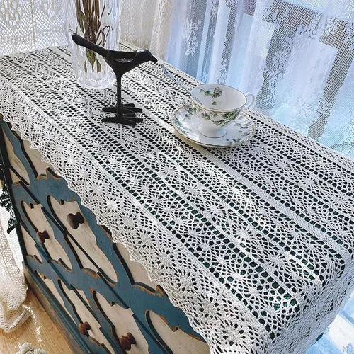 Vista 3 de Hsvanyr Mantel floral beige para decoración de mesa de 17 x 39 pulgadas, para mesa de noche, inauguración de la casa para fiestas, regalos, 100%