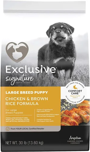 Vista 2 de Exclusive Cuidado cómodo de pollo y arroz integral para cachorros de raza grande Alimento para perros (cachorro) (30 libras)