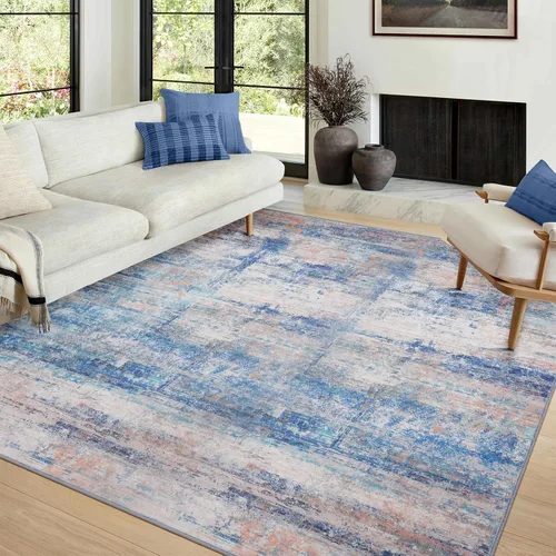 Vista 9 de Alfombra abstracta de 3 x 5 para sala de estar, dormitorio, entrada, color azul