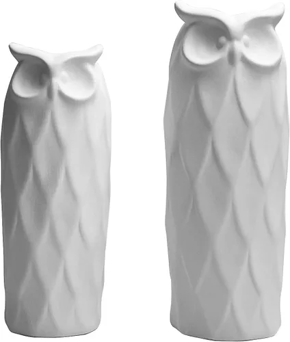 Vista 6 de Juego de 2 jarrones de cerámica con diseño de búho para sala de estar, dormitorio, 9.45'' y 8.27'', jarrones modernos blancos para plantas y flores