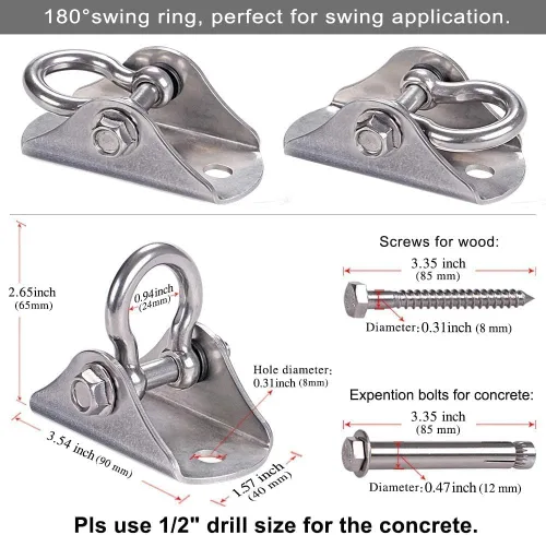 Vista 7 de SELEWARE - Ganchos de techo de acero inoxidable resistentes, 1 paquete 180° Swivel Ceiling Mount Swing Hardware for Porch Swing Set Hammock Chair