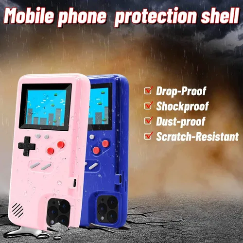 Vista 2 de LucBuy Funda de consola de videojuegos compatible con iPhone 13 Mini, funda protectora retro autoalimentada con 36 juegos pequeños, pantalla a todo