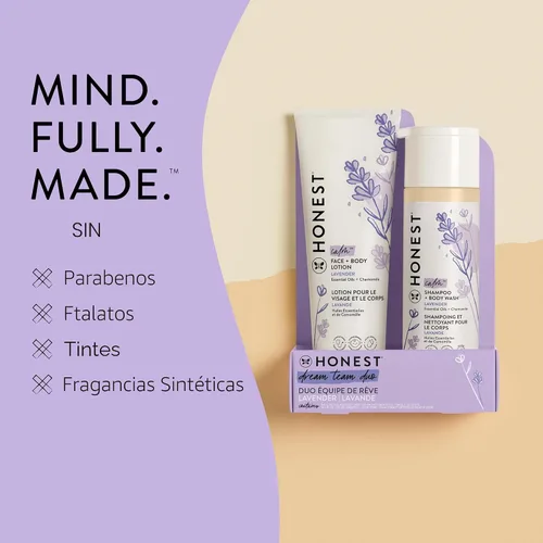 Vista 4 de The Honest Company Paquete de champú limpiador 2 en 1 y loción facial de gel corporal, suave para bebé, derivado naturalmente, Lavender Calm, 18.5