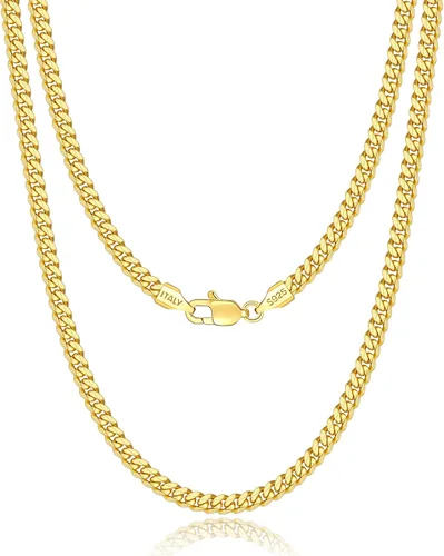 Vista 8 de 18k Gold Plated 925 Sterling Silver Chain Necklace for Men Women, 3.5mm, 4mm, 5mm Diamond Cut Cuban Link Chain, Sturdy & Shiny & Not Easy to Fade &