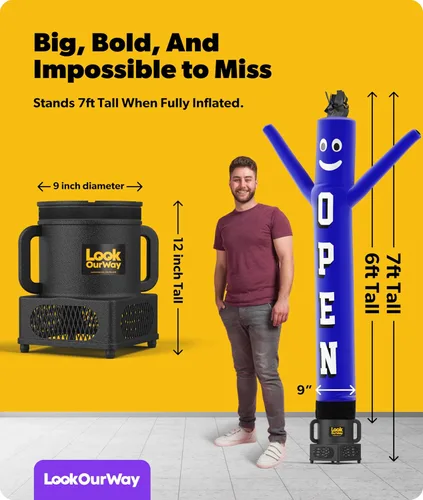 Vista 3 de LookOurWay Air Dancers - Juego de tubo inflable para hombre, 7 pies de alto, con soplador resistente a la intemperie, promoción de negocios, azul