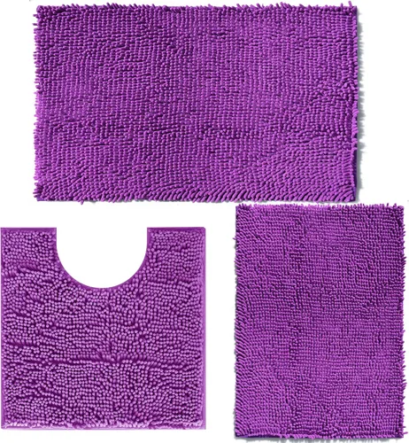 Vista 18 de Juego de 3 alfombras de baño antideslizantes de 3 piezas, alfombra de baño ultra suave, alfombra de baño absorbente y peluda, juego perfecto