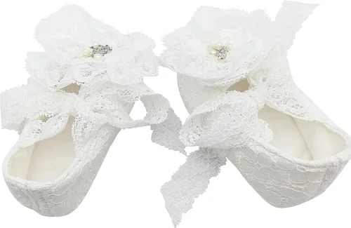 Vista 7 de Glamulice Conjunto de zapatos y diadema para recién nacidos, para bautizo, bautizo, sesión de fotos, comunión, para recién nacidos