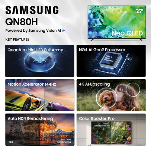 Vista 3 de Samsung Smart TV Class Neo QLED QN80H Series Samsung Vision AI de 55 pulgadas (modelo 2026, 55QN80H) Quantum Mini LED Full Array, Motion Xcelerator