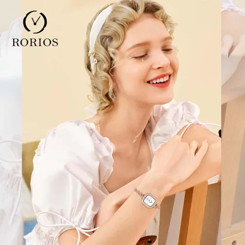 Vista 2 de RORIOS Reloj analógico de cuarzo para mujer con correa de diamantes de imitación, relojes de pulsera impermeables para mujeres y niñas