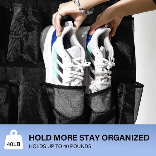 Vista 3 de Organizador de zapatos con 35 bolsillos grandes para puerta, estante porta zapatos con bolsillos de malla, organizador de zapatos colgante de gran