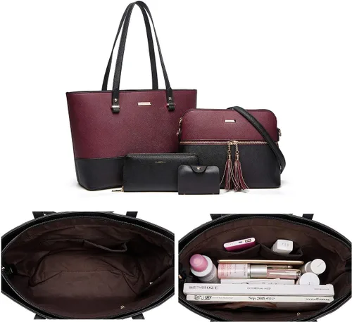 Vista 5 de Bolso de mano de moda para mujer, bolso de hombro, asa superior, juego de 4 piezas