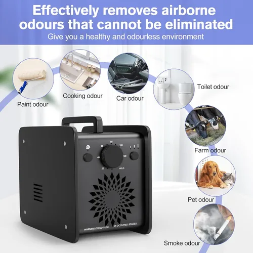 Vista 5 de Generador de ozono 35,000 mg/h, máquina eliminadora de olores de ozono para automóvil doméstico, generador de ozono ultra potente para eliminación