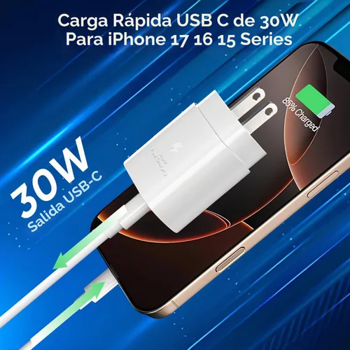 Vista 2 de Cargador para iPhone 17 16 15 cable de carga rápida de 10 pies, bloque de cargador USB C de 30 W para i Phone 15 16 16e 17 Air Plus Pro Max/iPad