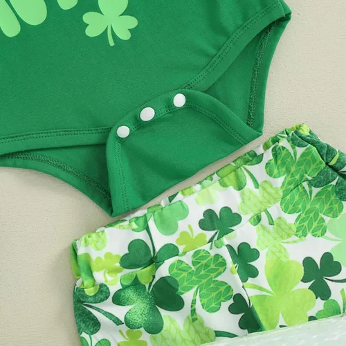 Vista 5 de Conjunto de manga larga con cuello redondo y letras para bebé niño, ropa de primavera, Verde demasiado lindo para parchear