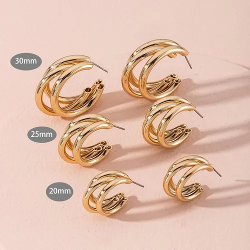 Vista 31 de Aretes de aro gruesos de oro para mujer, chapados en oro de 14 quilates, aretes de aro triple, hipoalergénicos, a la moda, aretes de aro gruesos