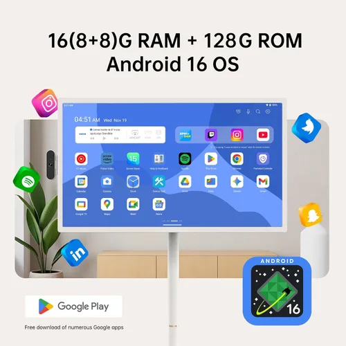 Vista 3 de ApoloSign Televisor portátil inteligente FHD de 32 pulgadas Gen2, almacenamiento de 16G + 128G, sistema operativo Android 15, 15000mAh, TV rodante