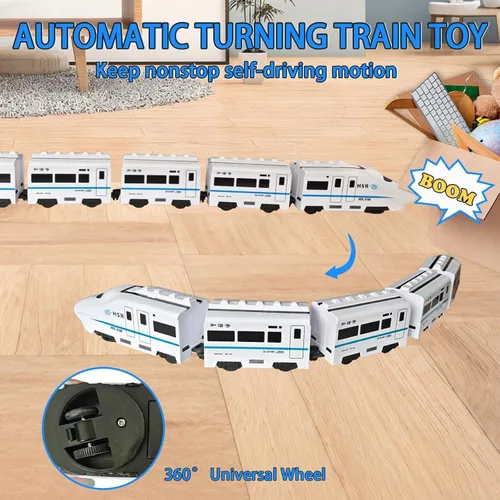 Vista 4 de OTONOPI Juego de tren de juguete, paquete de 5 tren eléctrico bala con luz y sonido, motor de locomotora de metro a pilas con gancho, juguete
