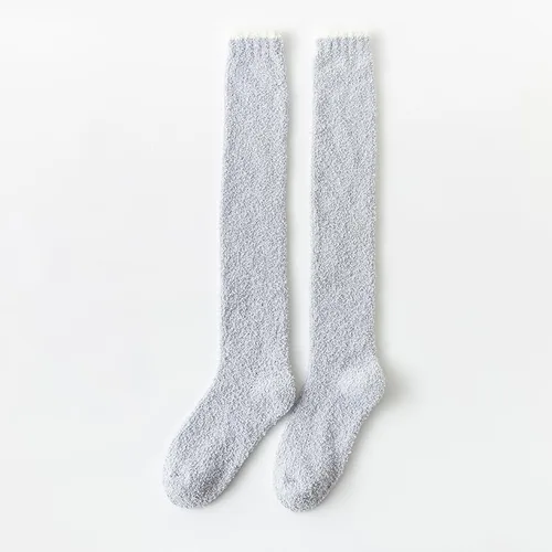 Vista 9 de Agbyise 1 par de calcetines gruesos y cálidos hasta la rodilla, calcetines altos a la rodilla, para mujeres y niñas, forro polar coral, casual