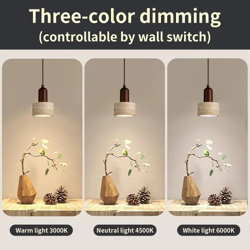 Vista 5 de Lámpara colgante japonesa Wabi sabi con pantalla de piedra natural, lámpara colgante de madera moderna regulable, lámpara colgante de altura