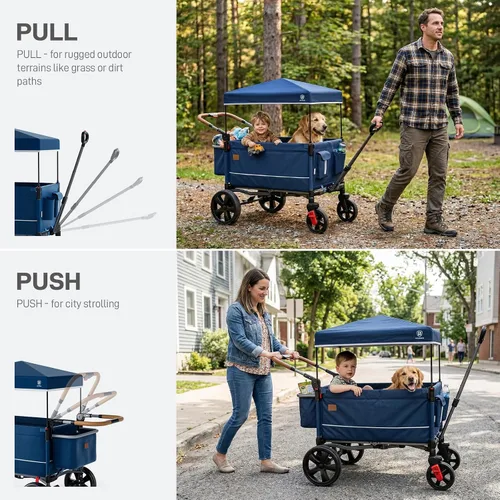 Vista 4 de EVER ADVANCED - Cochecito con apertura lateral para 2 niños, cochecito de empuje y tracción con mango ajustable, puerta con cremallera de fácil