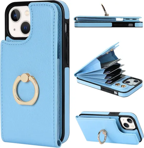 Vista 13 de Folosu Funda compatible con iPhone 13 Mini con soporte para tarjetas, rotación de 360°, soporte de anillo de dedo con función atril, protección